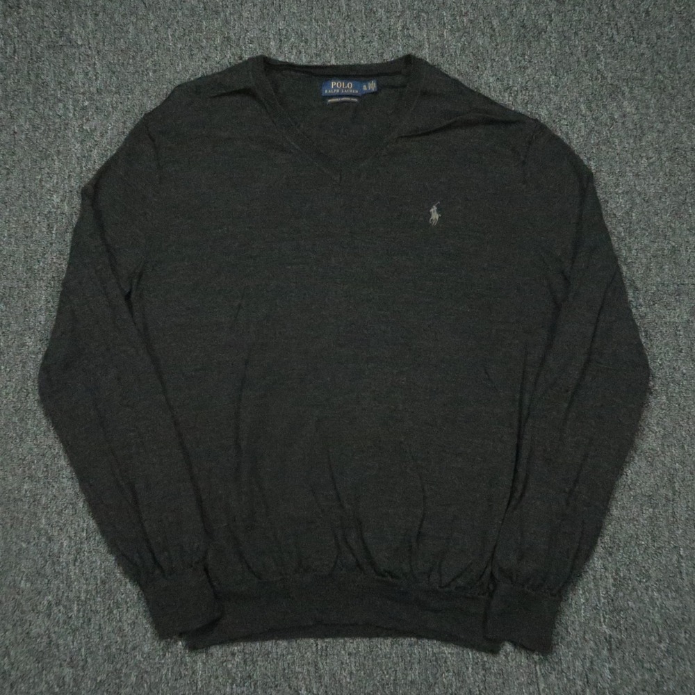 Polo Ralph Lauren Sweater Mens XL Gray Washable Merino V Neck Pullover‎ Jumper